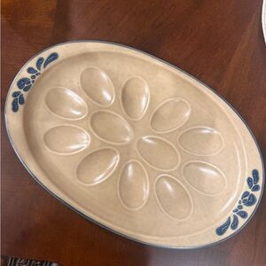 Pfaltzgraff Tan and Blue Oval Egg Platter